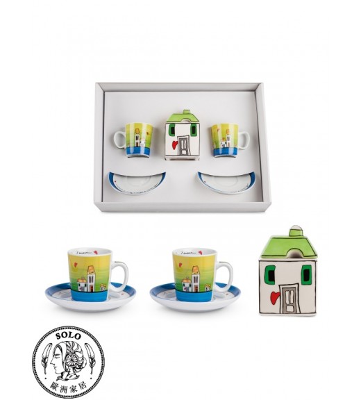 禮盒組 2咖啡杯1糖罐  歐式小屋系列 綠色