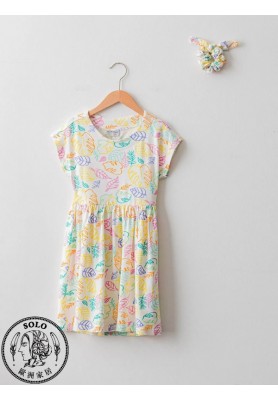 VISCOSE KNIT DRESS+HAIR ELASTIC - ECRU PRINTED