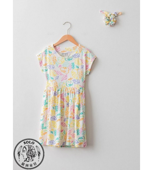 VISCOSE KNIT DRESS+HAIR ELASTIC - ECRU PRINTED