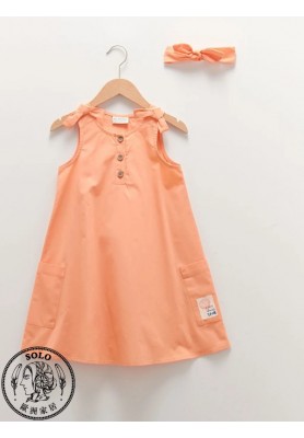 COTTON WOVEN DRESS+HAIRBAND - LIGHT CORAL