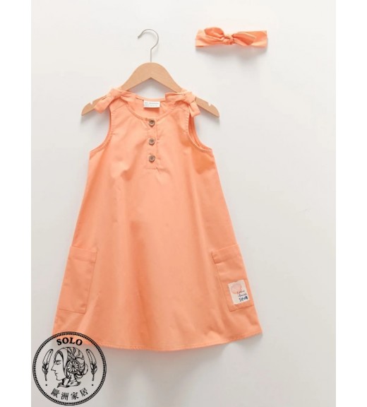COTTON WOVEN DRESS+HAIRBAND - LIGHT CORAL
