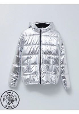 POLYESTER WOVEN SHORT COAT - SILVER
