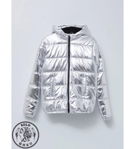 POLYESTER WOVEN SHORT COAT - SILVER
