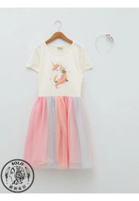 COTTON KNIT DRESS+POLYESTER KNIT HAIRBAND - CREAM