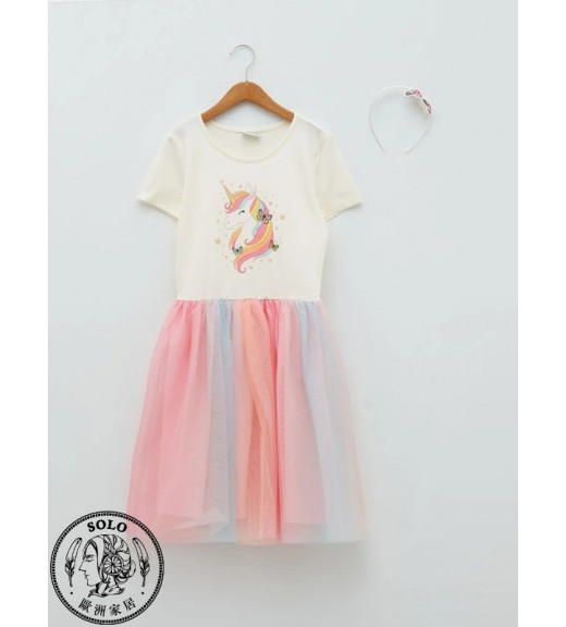 COTTON KNIT DRESS+POLYESTER KNIT HAIRBAND - CREAM