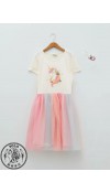 COTTON KNIT DRESS+POLYESTER KNIT HAIRBAND - CREAM