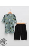 COTTON KNIT TSHIRT+SHORTS - DULL GREEN PRINT