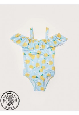 POLYESTER KNIT SWİMMİNG SUİT - BLUE PRINTED