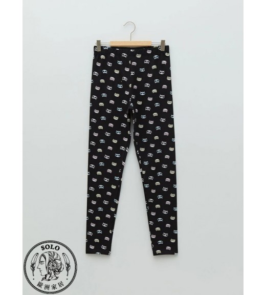 COTTON KNIT LEGGINGS - BLACK PRINTED