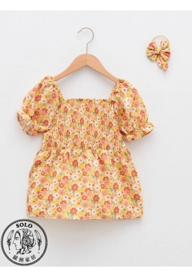 COTTON WOVEN BLOUSE+HAIR CLİP - PALE YELLOW PRIN