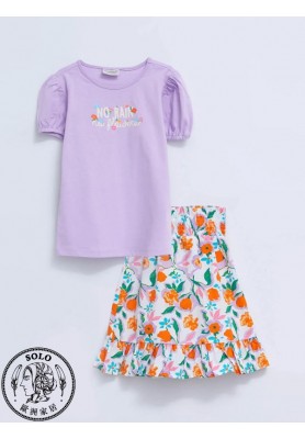 COTTON WOVEN BLOUSE+SKIRT - LILAC