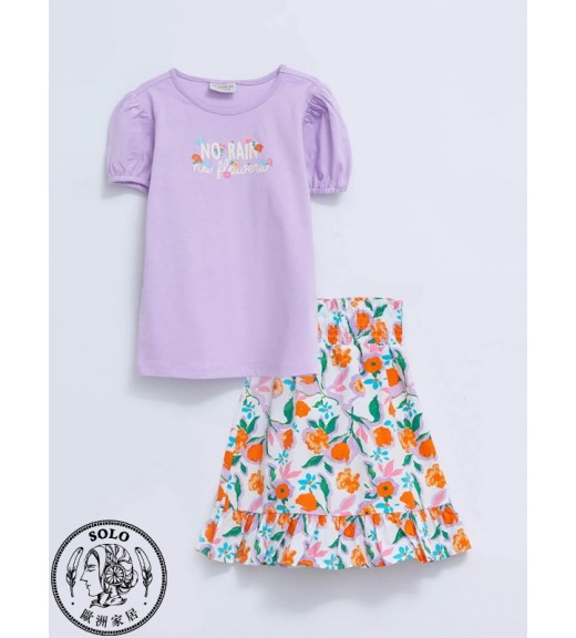 COTTON WOVEN BLOUSE+SKIRT - LILAC