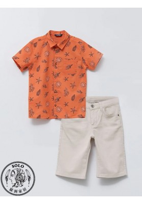 COTTON WOVEN SHIRT+SHORTS - SALMON PRINTED