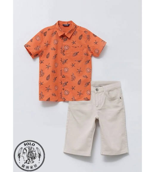 COTTON WOVEN SHIRT+SHORTS - SALMON PRINTED