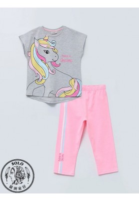 POLYESTER KNIT TSHIRT+LEGGINGS - GREY MELANGE
