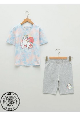 COTTON KNIT TSHIRT+POLYESTER KNIT LEGGINGS - MIX PRINTED