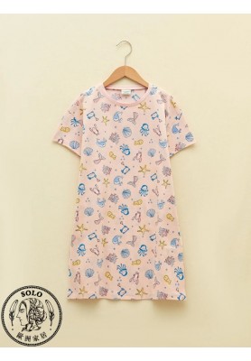 COTTON WOVEN NİGHTDRESS - PINK PRINTED