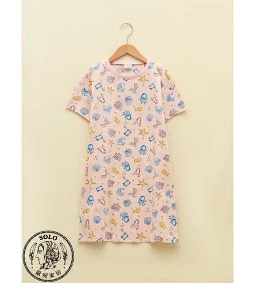 COTTON WOVEN NİGHTDRESS - PINK PRINTED