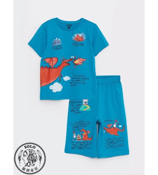 COTTON KNIT TSHIRT+TROUSERS - DARK AQUA BLUE