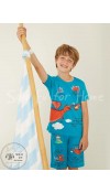 COTTON KNIT TSHIRT+TROUSERS - DARK AQUA BLUE