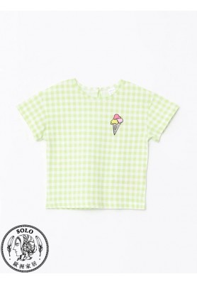 COTTON KNIT BLOUSE - GREEN CHECKED