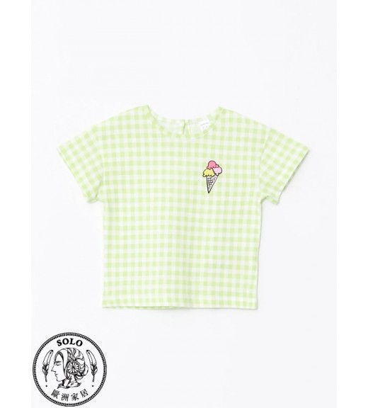 COTTON KNIT BLOUSE - GREEN CHECKED
