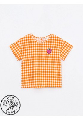 COTTON KNIT BLOUSE - ORANGE CHECKED