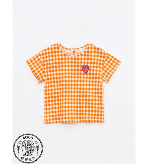 COTTON KNIT BLOUSE - ORANGE CHECKED