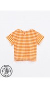 COTTON KNIT BLOUSE - ORANGE CHECKED