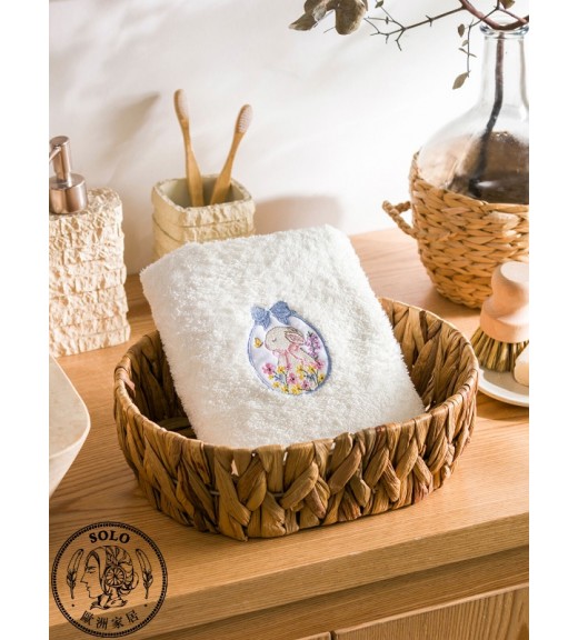 萌兔野餐刺繡棉質毛巾 50x80cm