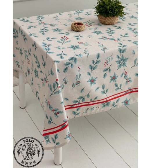 COTTON WOVEN TABLE CLOTH - GREEN PRINTED/15H