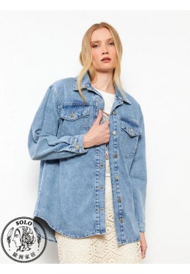 COTTON WOVEN SHORT COAT - MEDIUM WASH