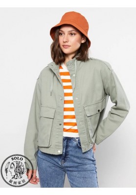 COTTON WOVEN SHORT COAT - LIGHT GREEN