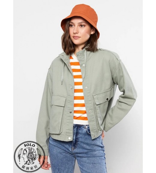 COTTON WOVEN SHORT COAT - LIGHT GREEN