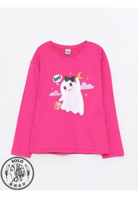 COTTON KNIT LONG SLEEVE TSHIRT - FUCHSIA