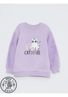 COTTON KNIT SWEATSHIRT    - LILAC