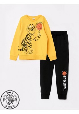 COTTON KNIT SWEATSHIRT+POLYESTER KNIT TROUSERS - MID YELLOW