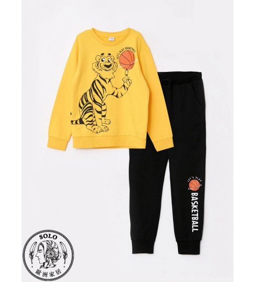 COTTON KNIT SWEATSHIRT+POLYESTER KNIT TROUSERS - MID YELLOW