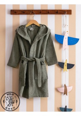 COTTON WOVEN BATHROBE - DULL GREEN