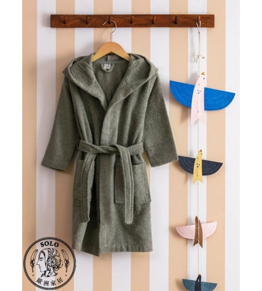COTTON WOVEN BATHROBE - DULL GREEN/4E 