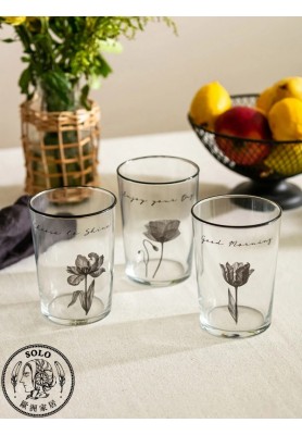 GLASS METAL WATER GLASS   - BLACK PRINTED/STD