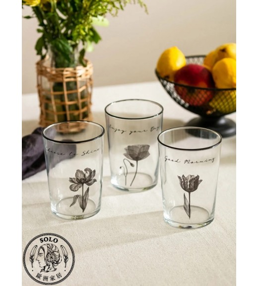 GLASS METAL WATER GLASS   - BLACK PRINTED/STD