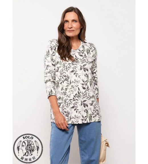 VISCOSE KNIT BLOUSE - ECRU PRINTED