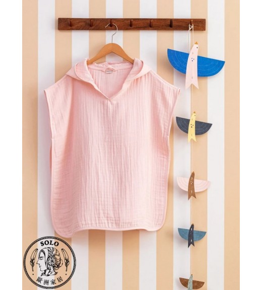 COTTON WOVEN PONCHO - PINK/STD